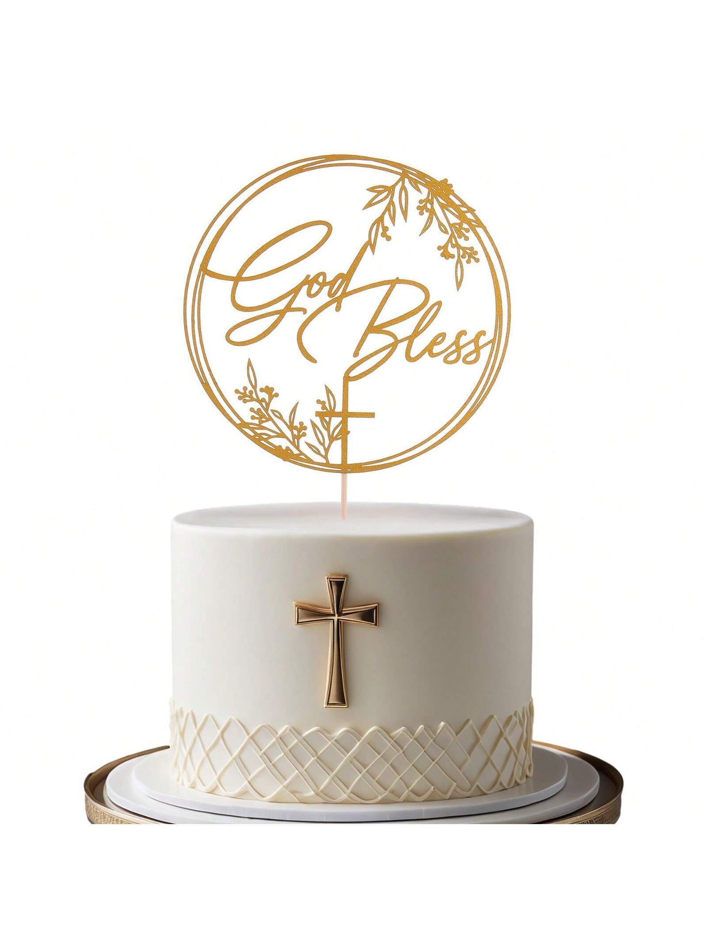 1Pc Mi Bautizo Gold Cake Topper - Divine Blessings Elegant Cake Decor for Celebrations, Baptisms & Milestones Decoration, Back to School Valentine Day