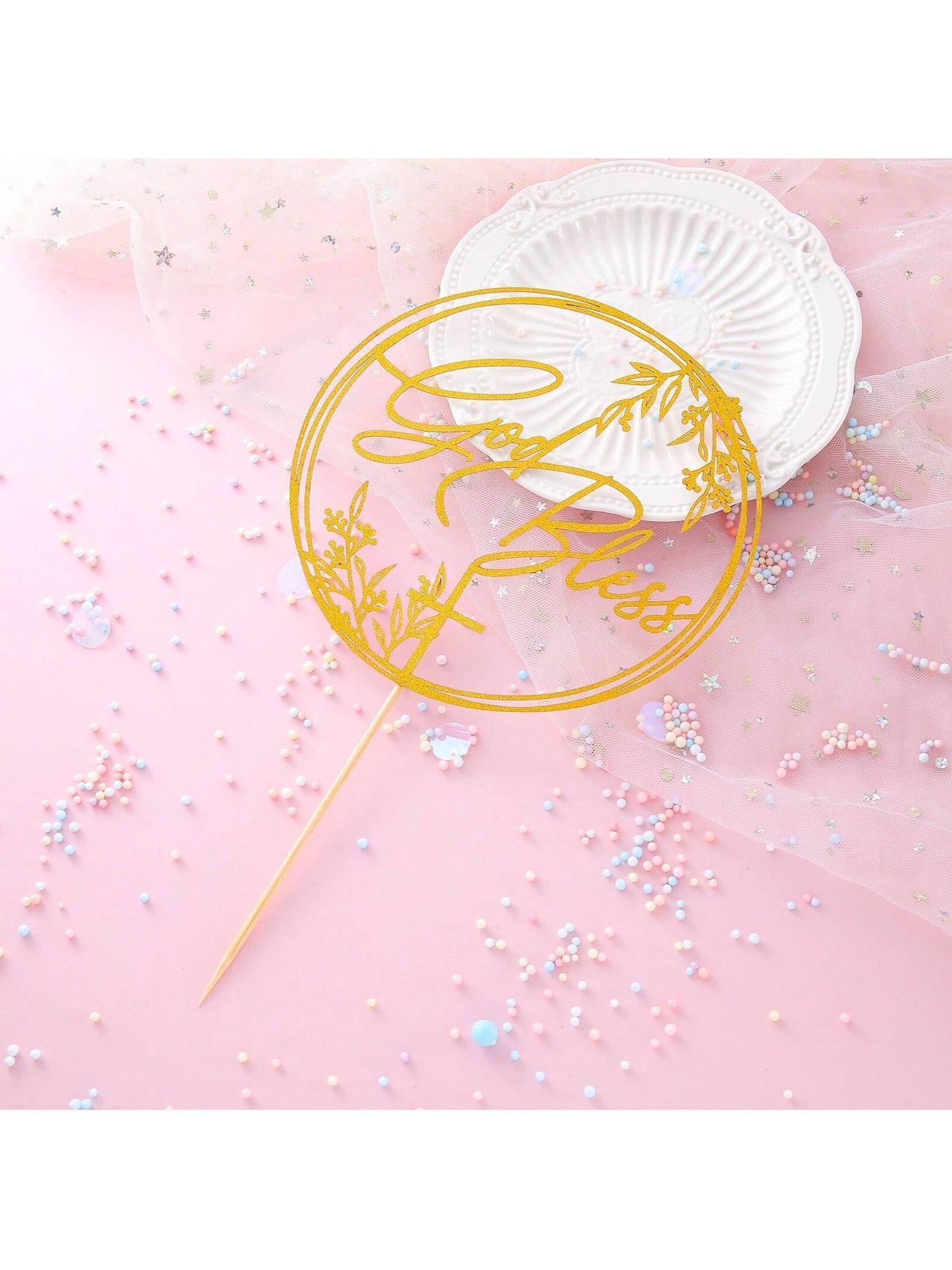 1Pc Mi Bautizo Gold Cake Topper - Divine Blessings Elegant Cake Decor for Celebrations, Baptisms & Milestones Decoration, Back to School Valentine Day