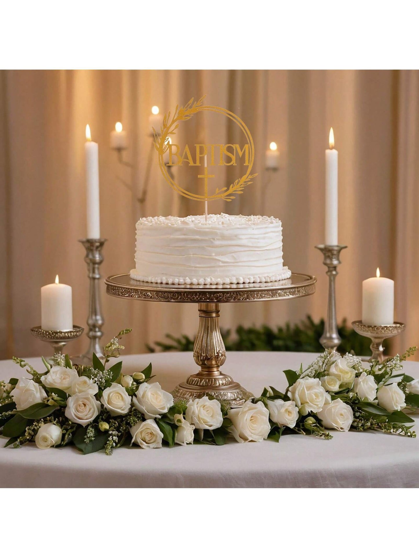 1Pc Mi Bautizo Gold Cake Topper - Divine Blessings Elegant Cake Decor for Celebrations, Baptisms & Milestones Decoration, Back to School Valentine Day