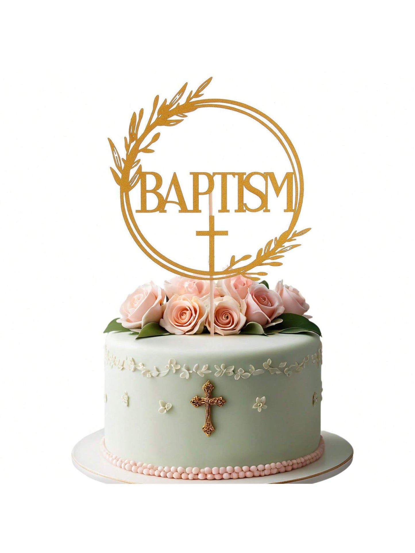 1Pc Mi Bautizo Gold Cake Topper - Divine Blessings Elegant Cake Decor for Celebrations, Baptisms & Milestones Decoration, Back to School Valentine Day