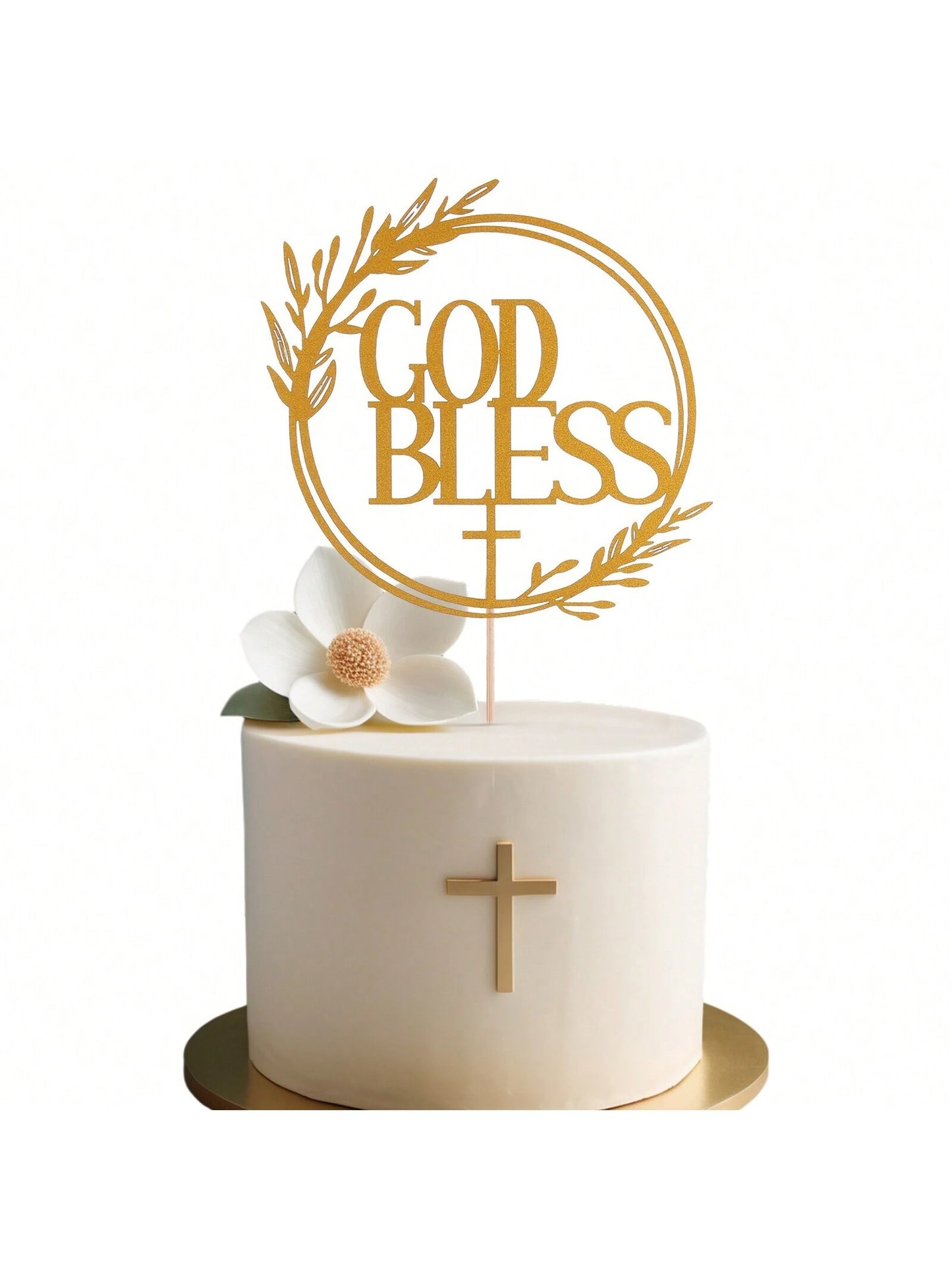 1Pc Mi Bautizo Gold Cake Topper - Divine Blessings Elegant Cake Decor for Celebrations, Baptisms & Milestones Decoration, Back to School Valentine Day
