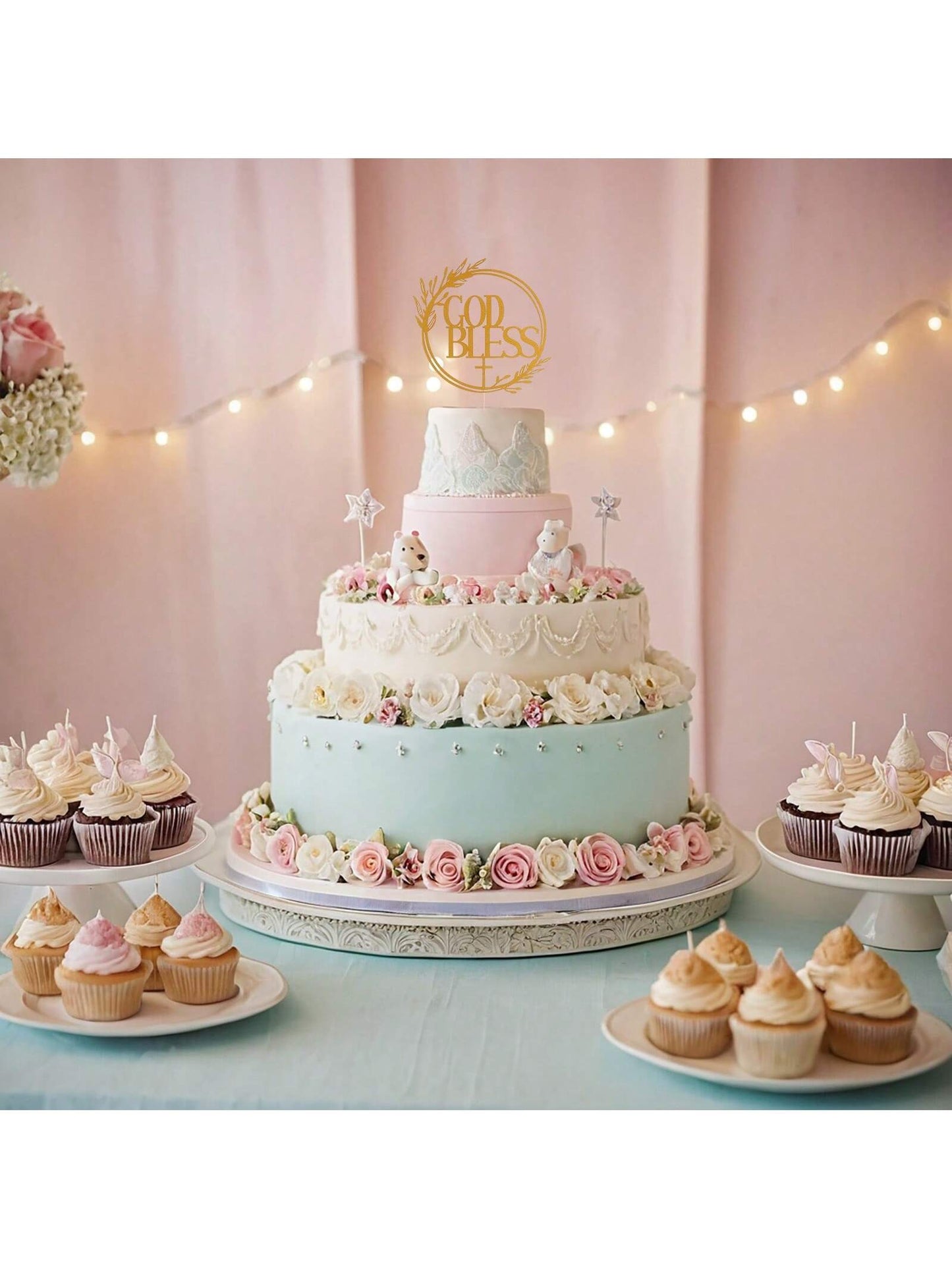 1Pc Mi Bautizo Gold Cake Topper - Divine Blessings Elegant Cake Decor for Celebrations, Baptisms & Milestones Decoration, Back to School Valentine Day
