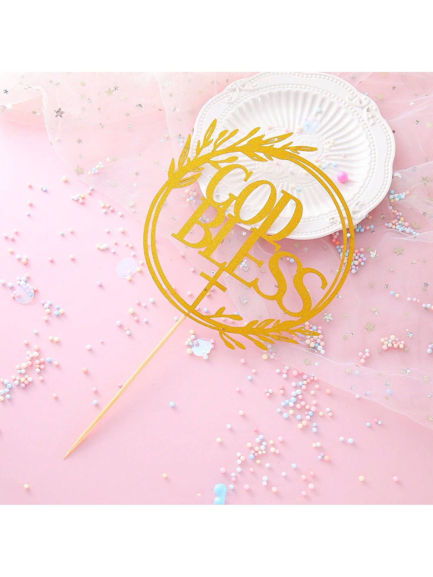 1Pc Mi Bautizo Gold Cake Topper - Divine Blessings Elegant Cake Decor for Celebrations, Baptisms & Milestones Decoration, Back to School Valentine Day