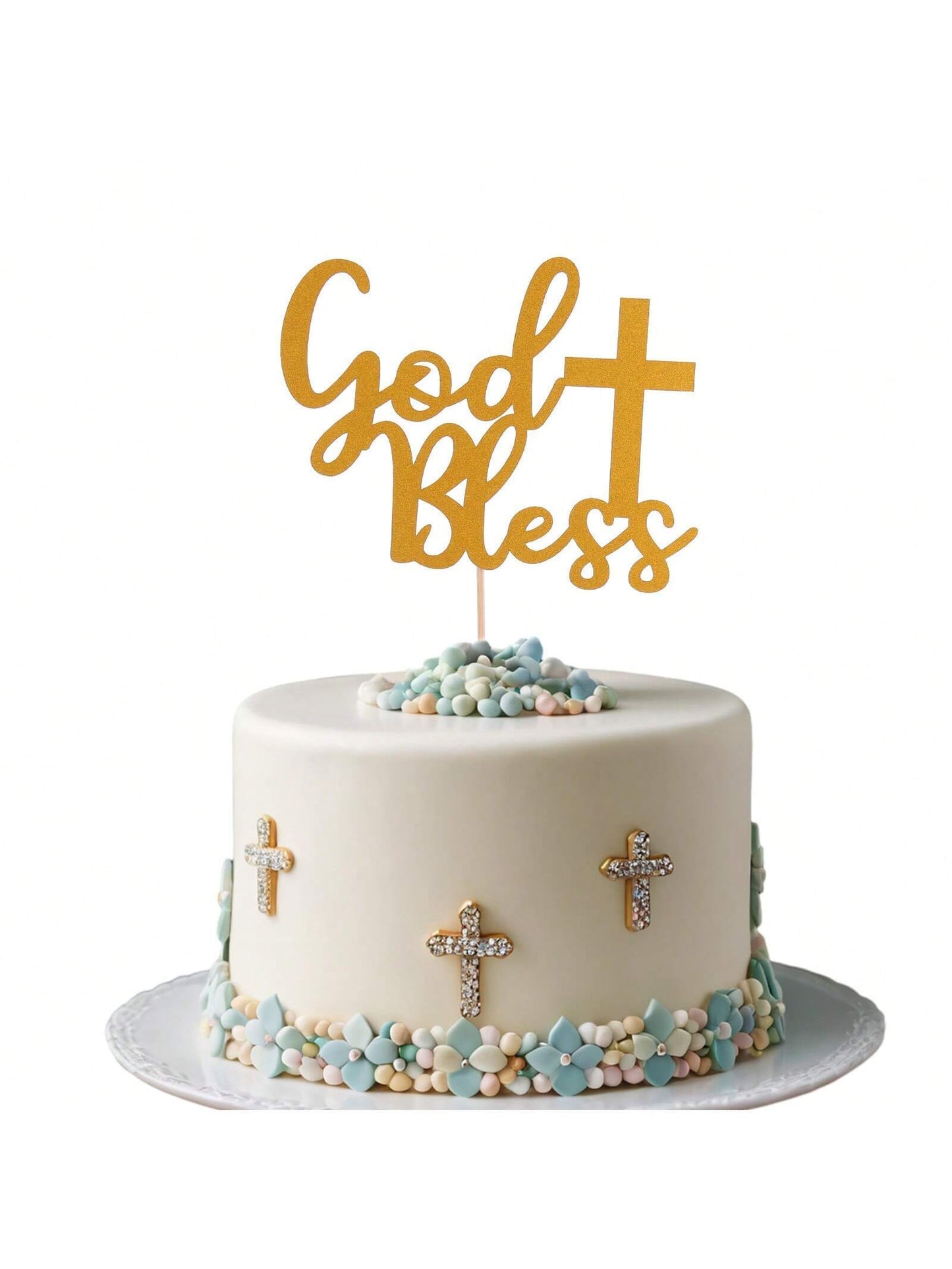 1Pc Mi Bautizo Gold Cake Topper - Divine Blessings Elegant Cake Decor for Celebrations, Baptisms & Milestones Decoration, Back to School Valentine Day