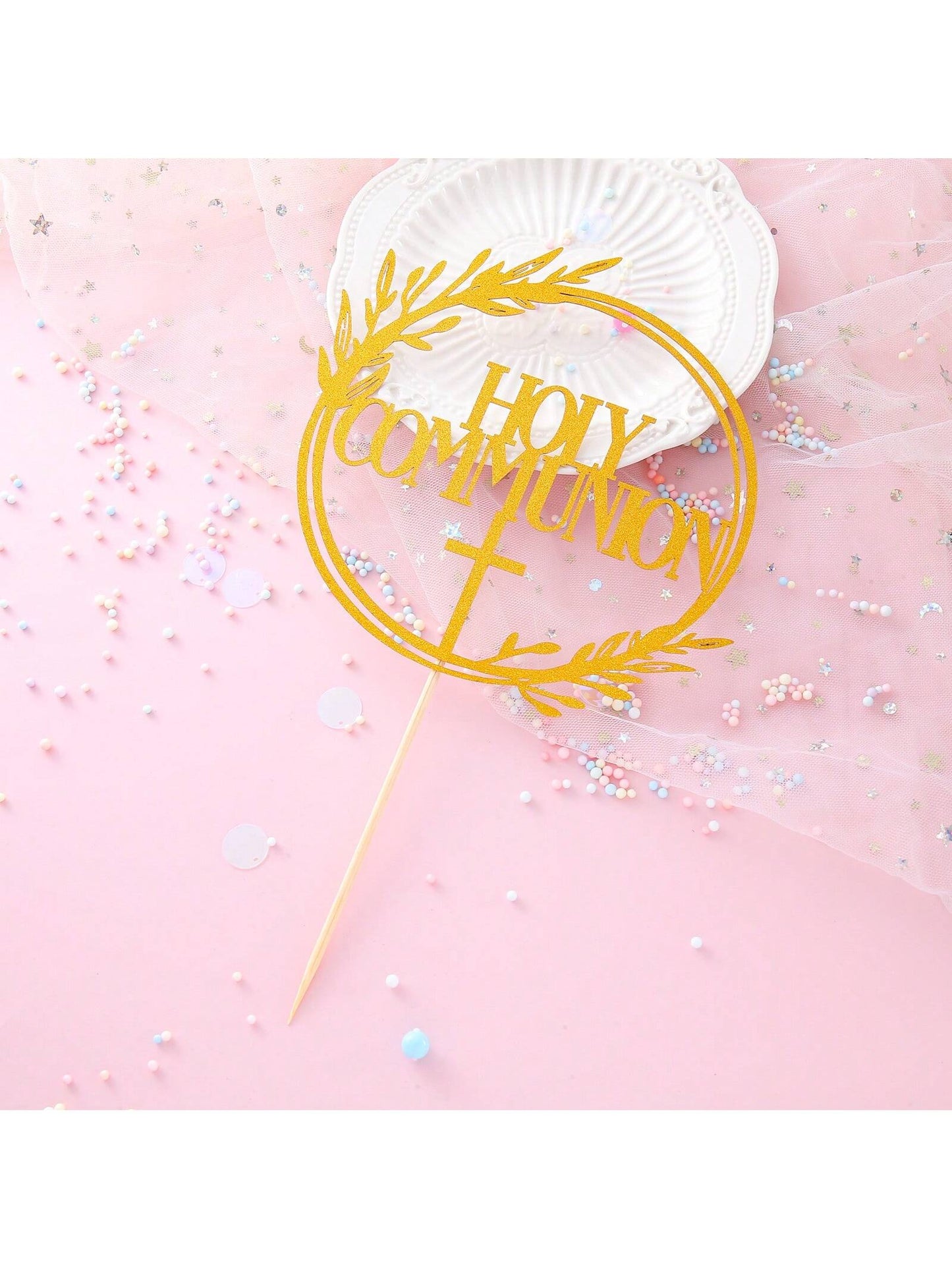 1Pc Mi Bautizo Gold Cake Topper - Divine Blessings Elegant Cake Decor for Celebrations, Baptisms & Milestones Decoration, Back to School Valentine Day