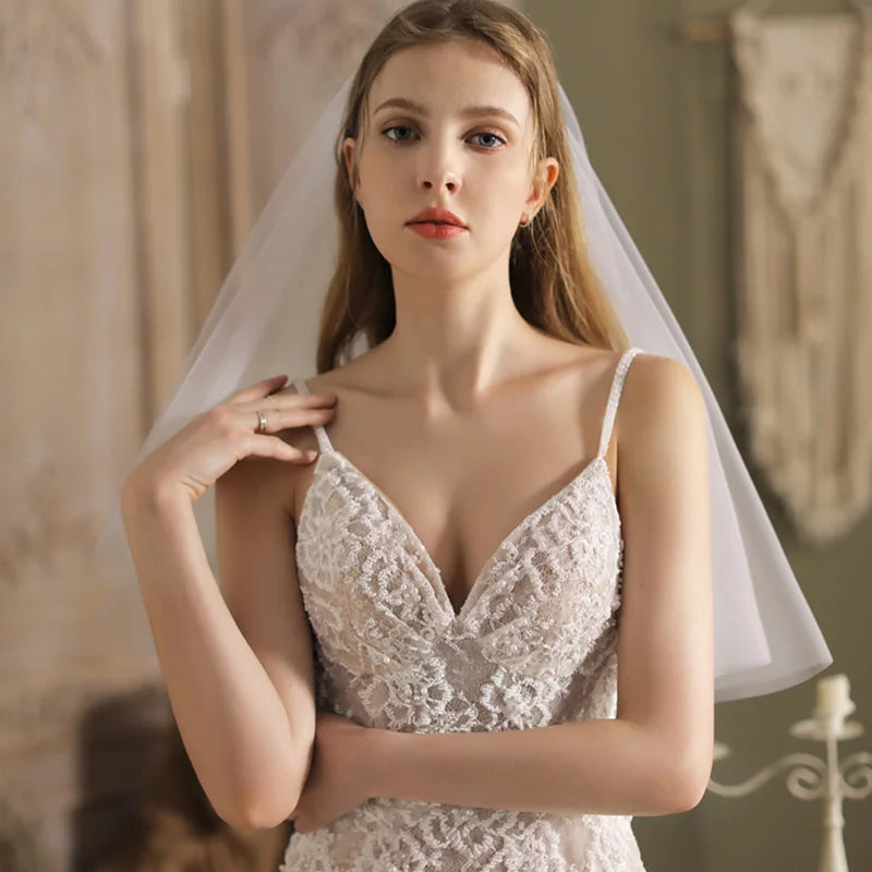 Short Bridal Wedding Veils Two Layer 75cm 2T