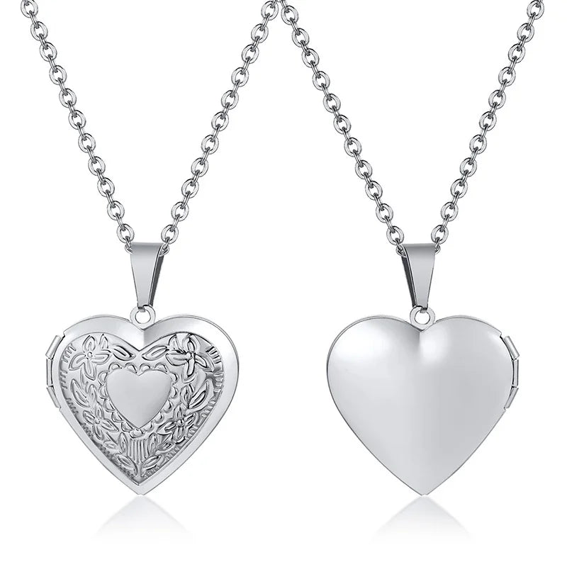 Monogram floral Oval heart locket pendant necklaces