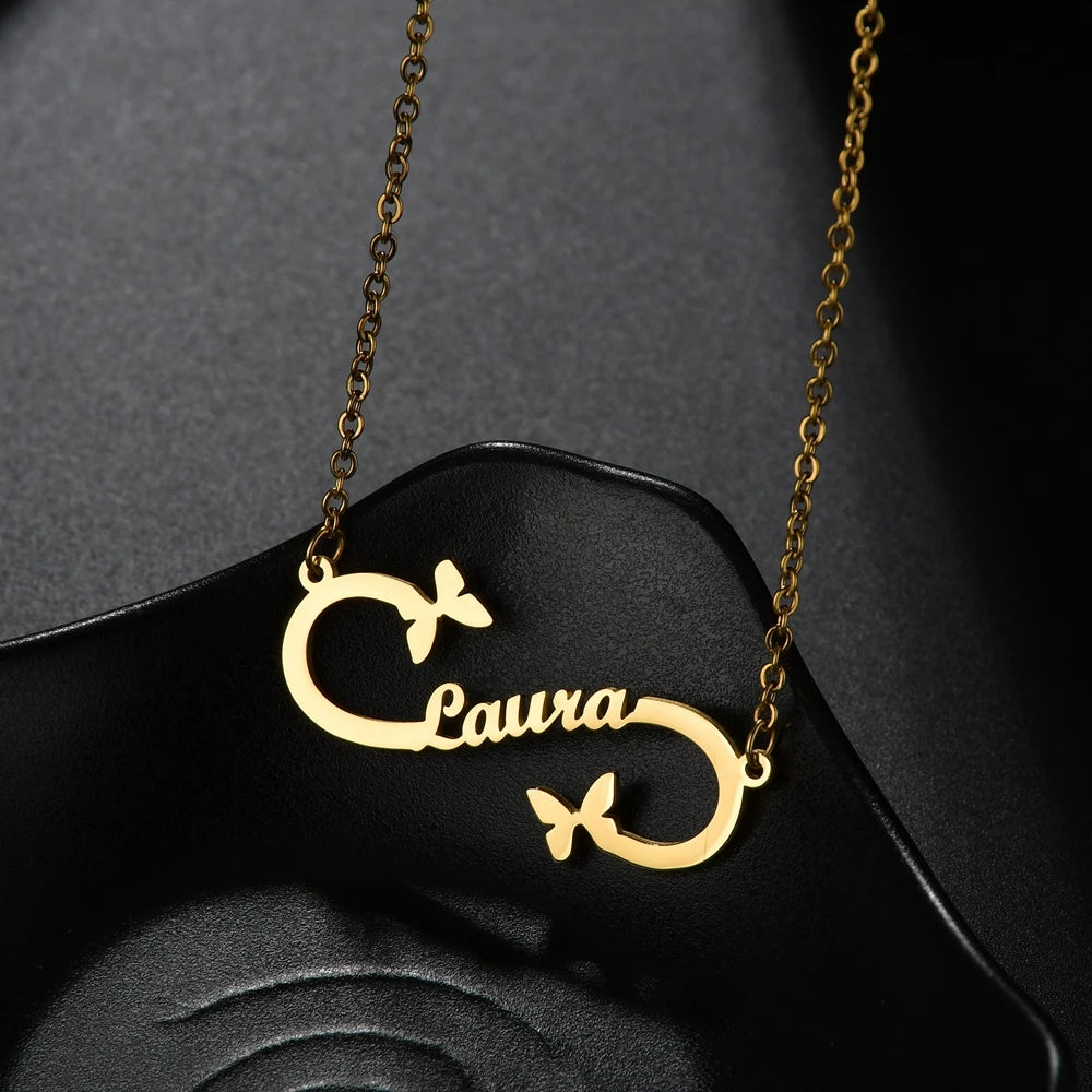 Custom name necklaces personalized heart butterfly