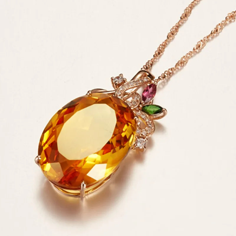 Souryana with Oval Citrine Zircon Gemstone Pendant necklace