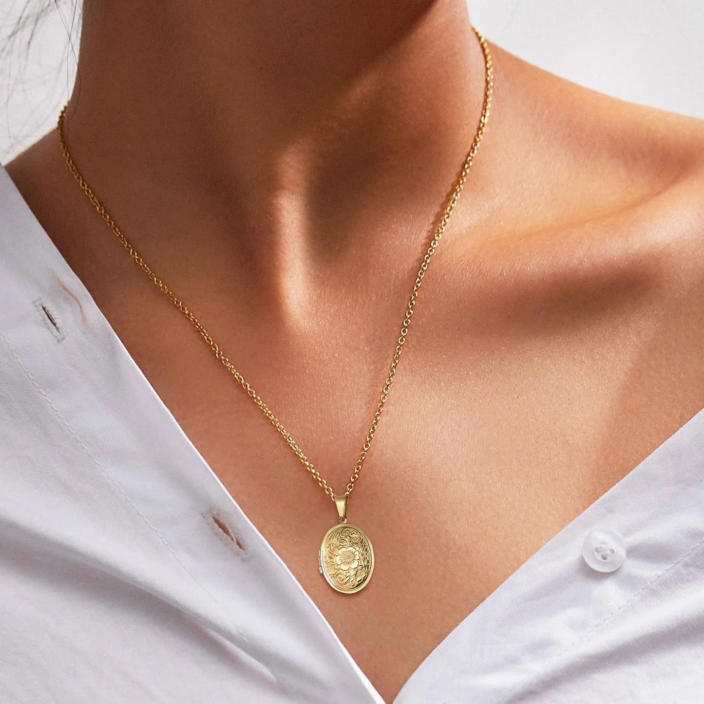 Monogram floral Oval heart locket pendant necklaces