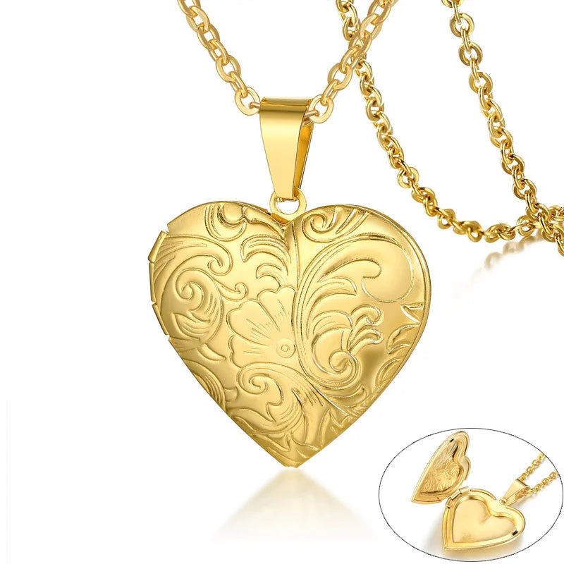 Monogram floral Oval heart locket pendant necklaces