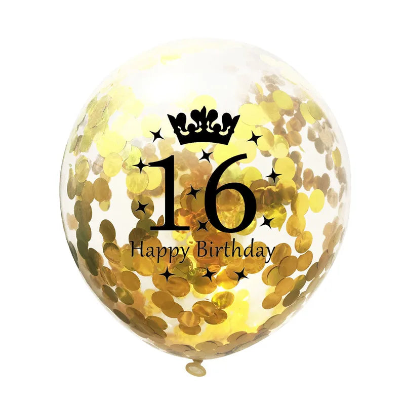 12in Crown Number Confetti Balloons