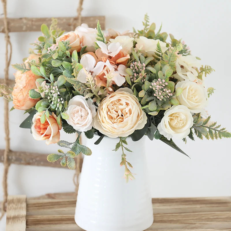 Autumn silk artificial roses flowers