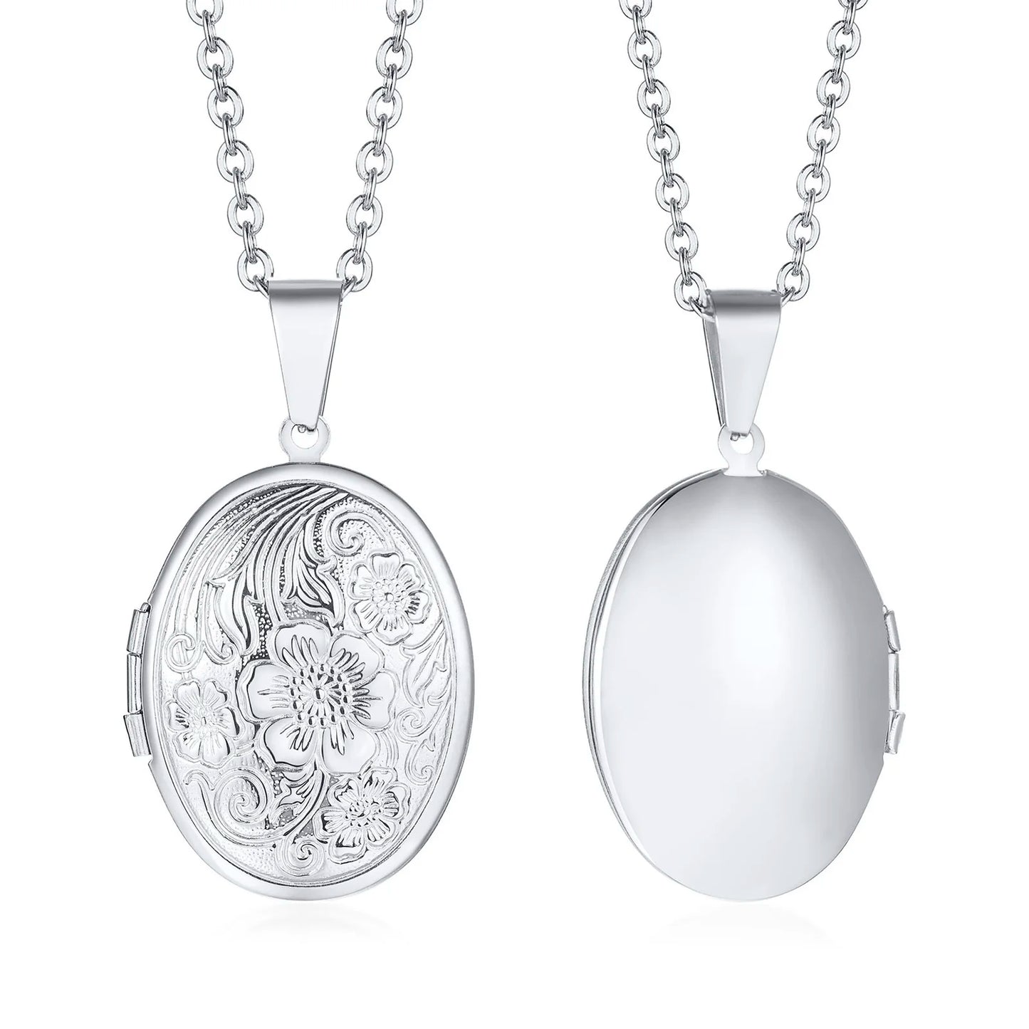 Monogram floral Oval heart locket pendant necklaces
