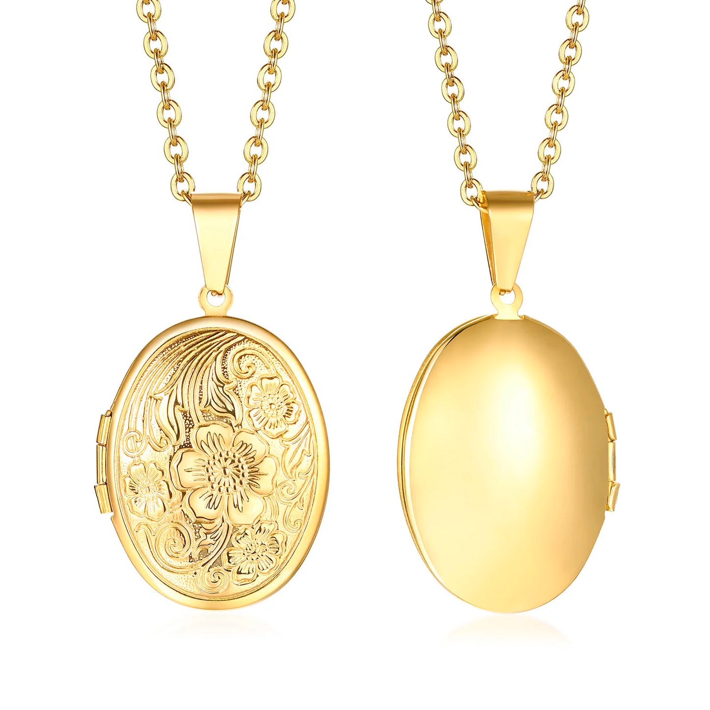 Monogram floral Oval heart locket pendant necklaces