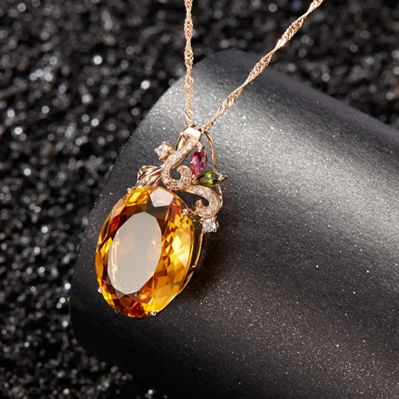 Souryana with Oval Citrine Zircon Gemstone Pendant necklace