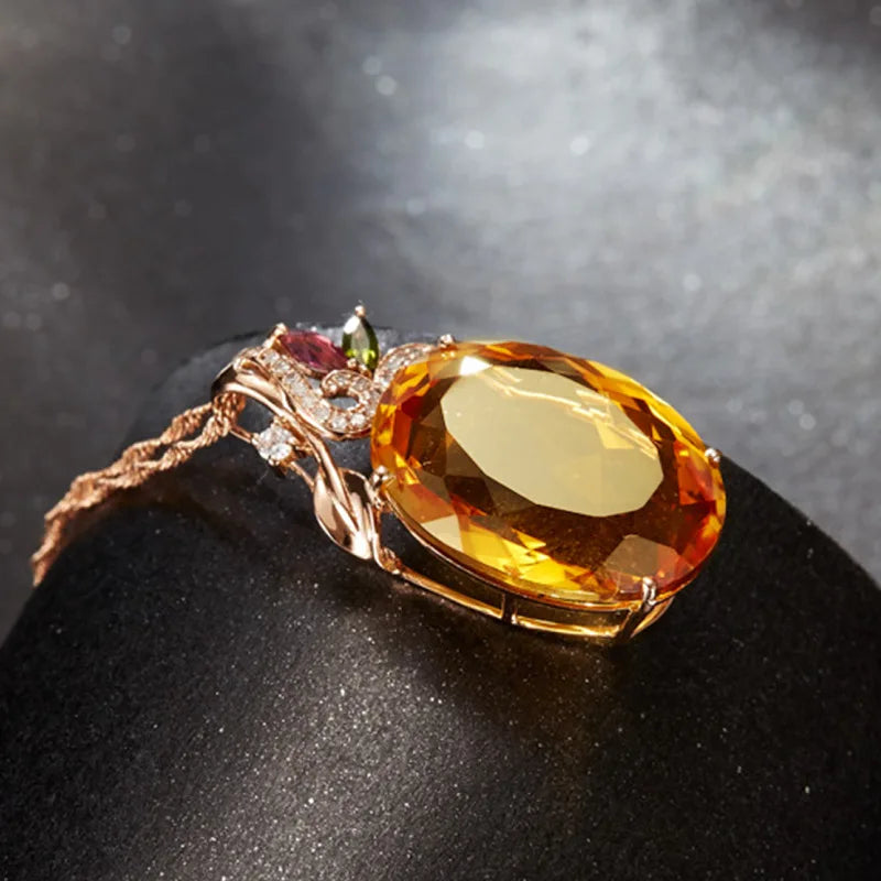 Souryana with Oval Citrine Zircon Gemstone Pendant necklace