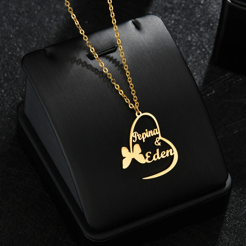Custom name necklaces personalized heart butterfly
