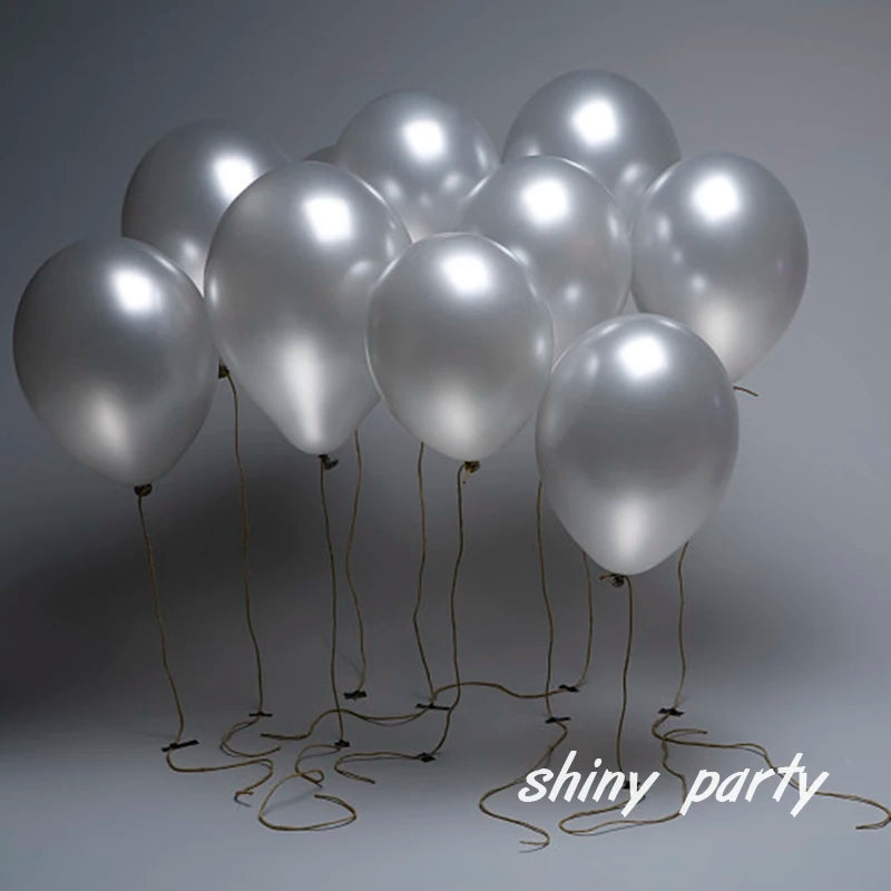 30–100PCS Pearl Balloons – White, Pink, Blue, Silver, Purple