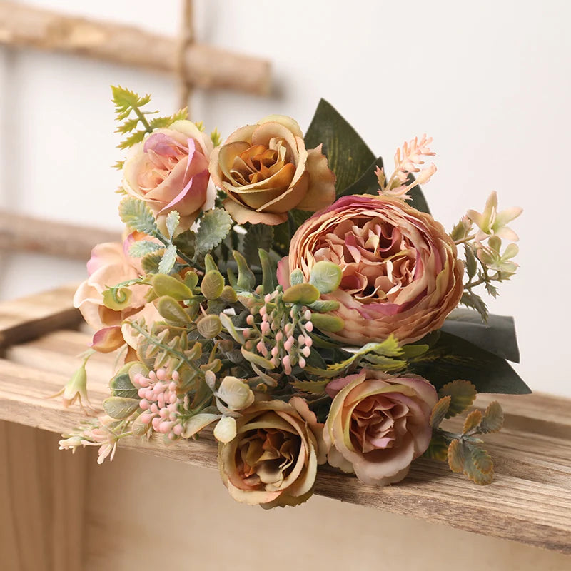 Autumn silk artificial roses flowers
