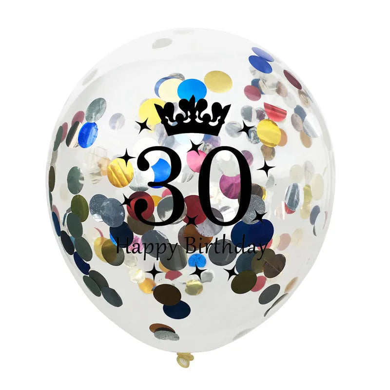 12in Crown Number Confetti Balloons