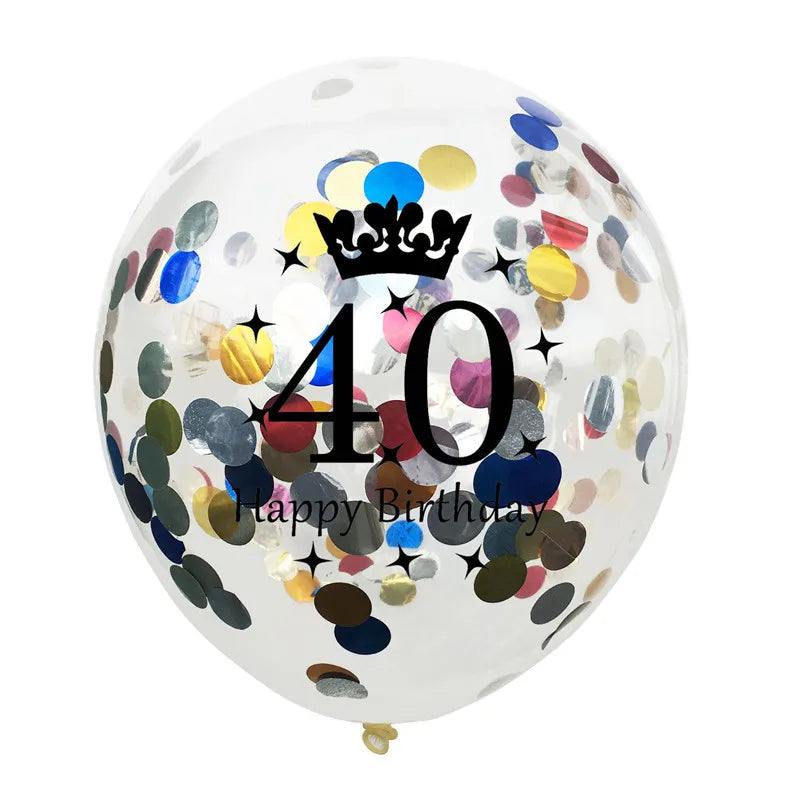 12in Crown Number Confetti Balloons