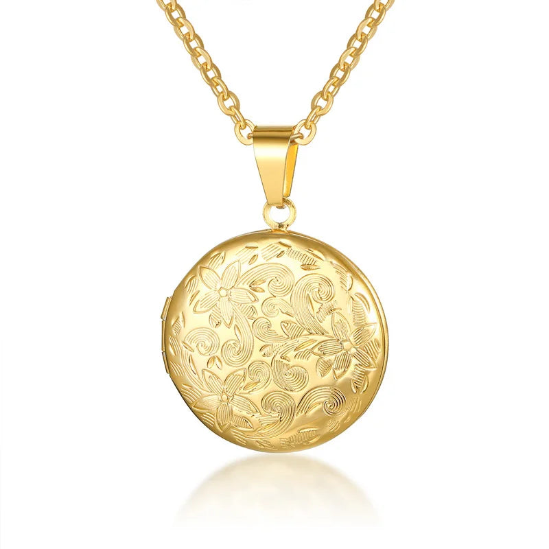 Monogram floral Oval heart locket pendant necklaces