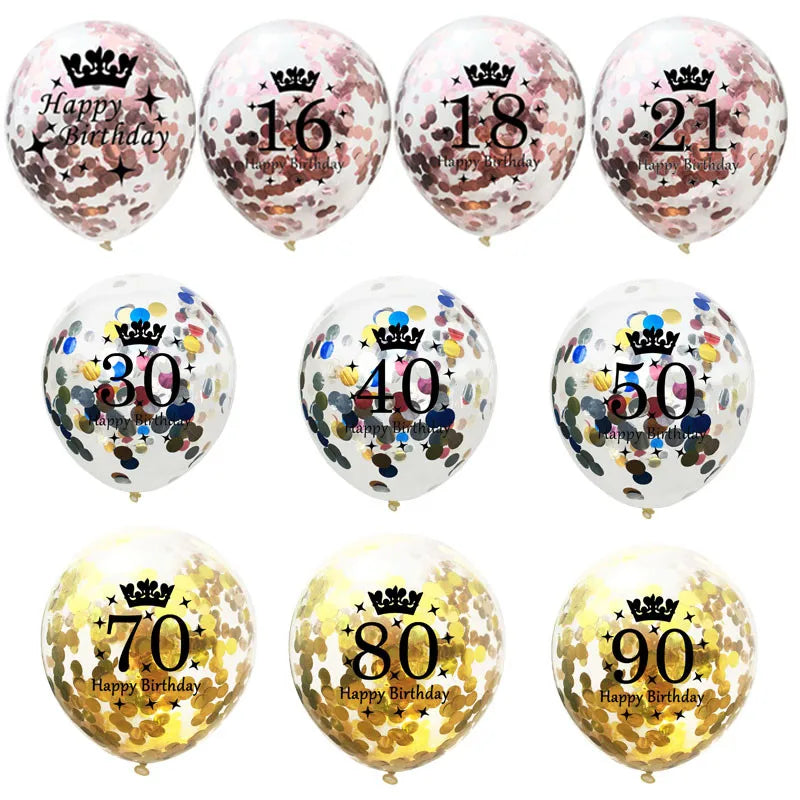 12in Crown Number Confetti Balloons