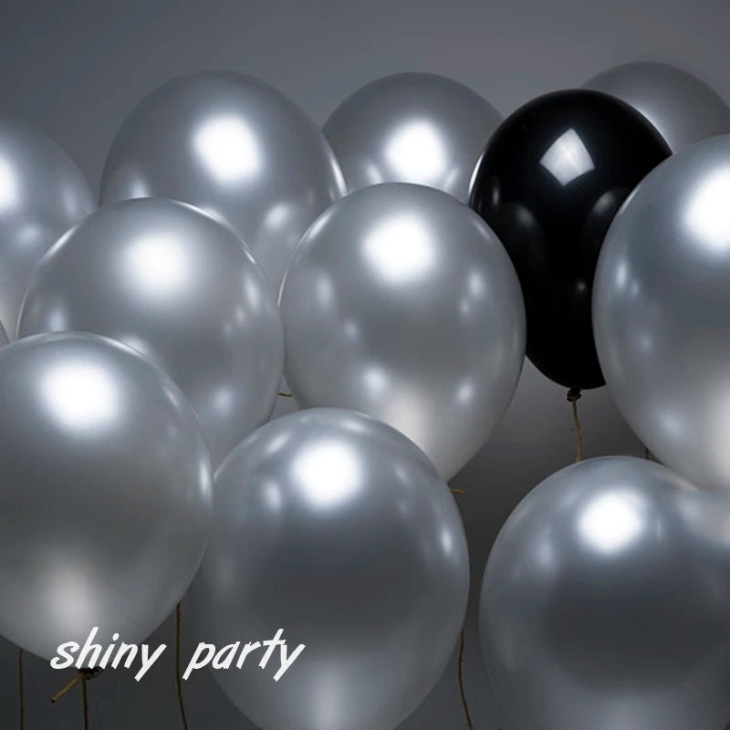 30–100PCS Pearl Balloons – White, Pink, Blue, Silver, Purple