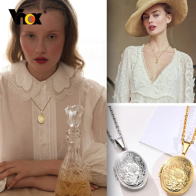 Monogram floral Oval heart locket pendant necklaces