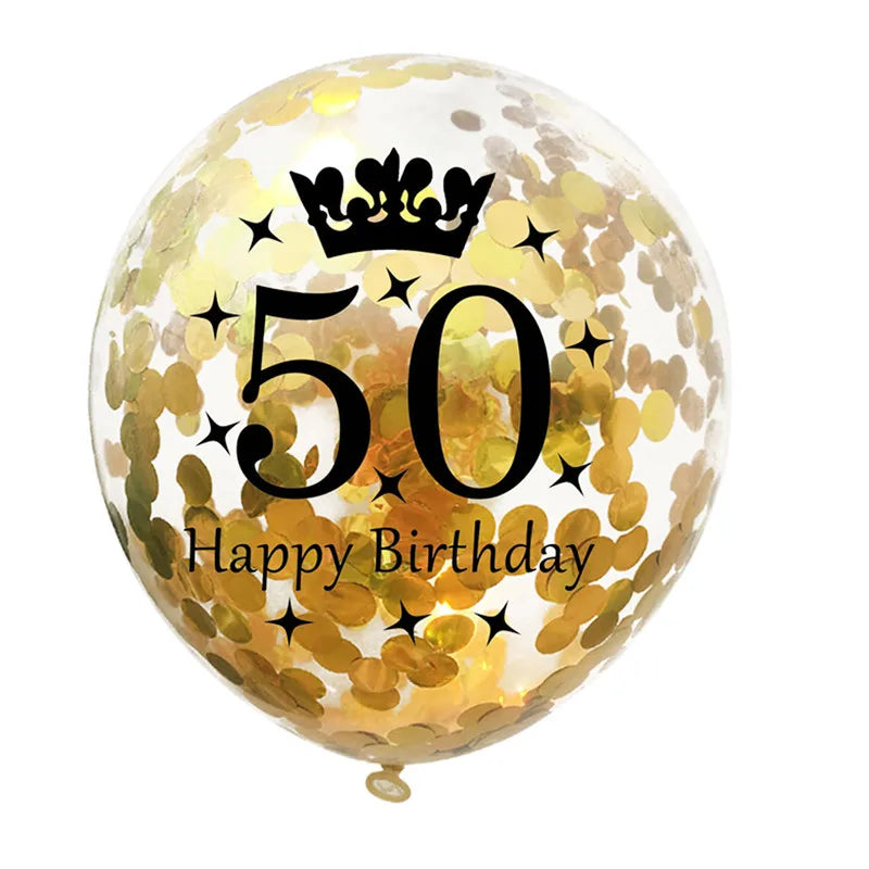 12in Crown Number Confetti Balloons