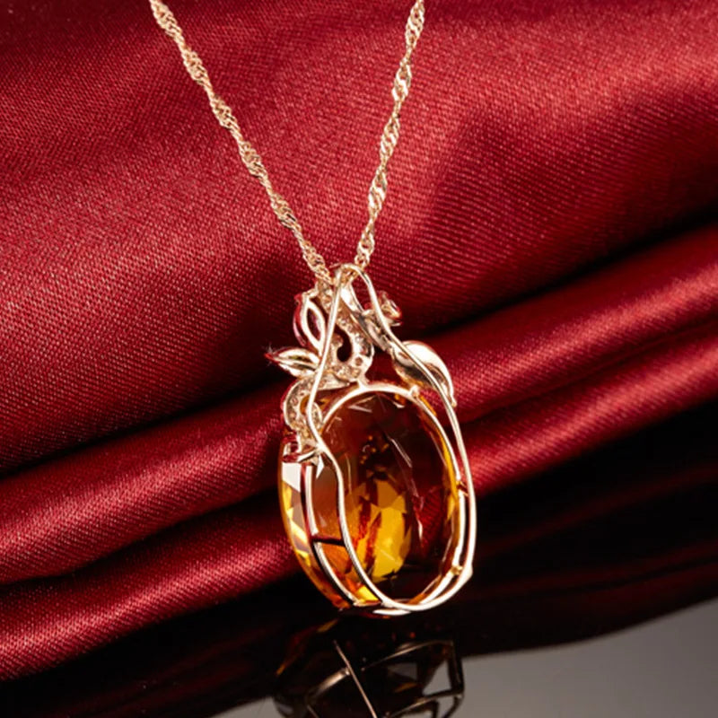 Souryana with Oval Citrine Zircon Gemstone Pendant necklace