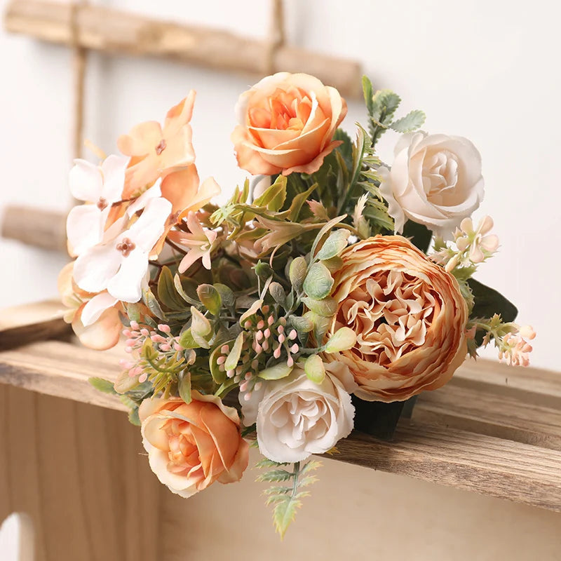 Autumn silk artificial roses flowers