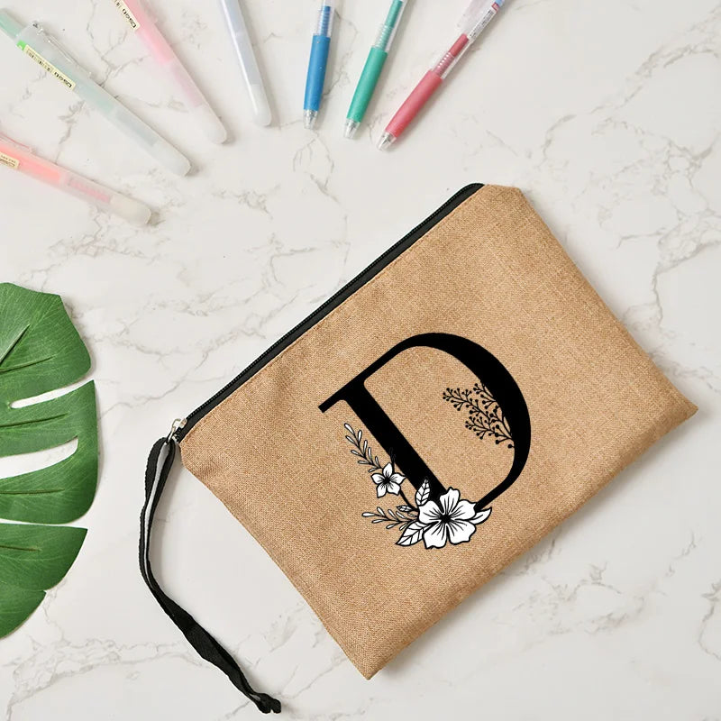 Letter print cosmetic linen makeup bag