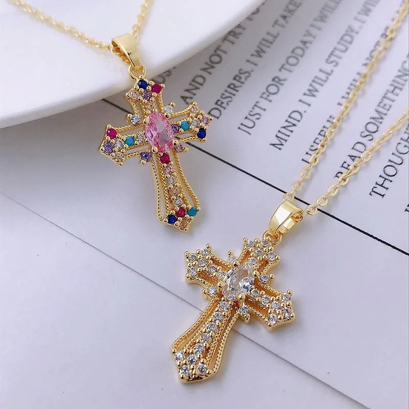 Cross pendant Zircon ston necklace