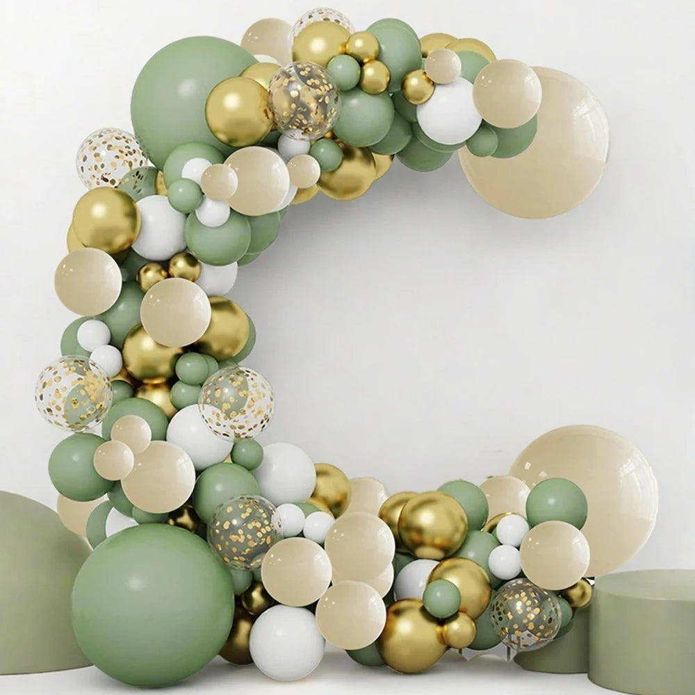 Sage Green and Gold Balloon Arch Decorative 132pcs