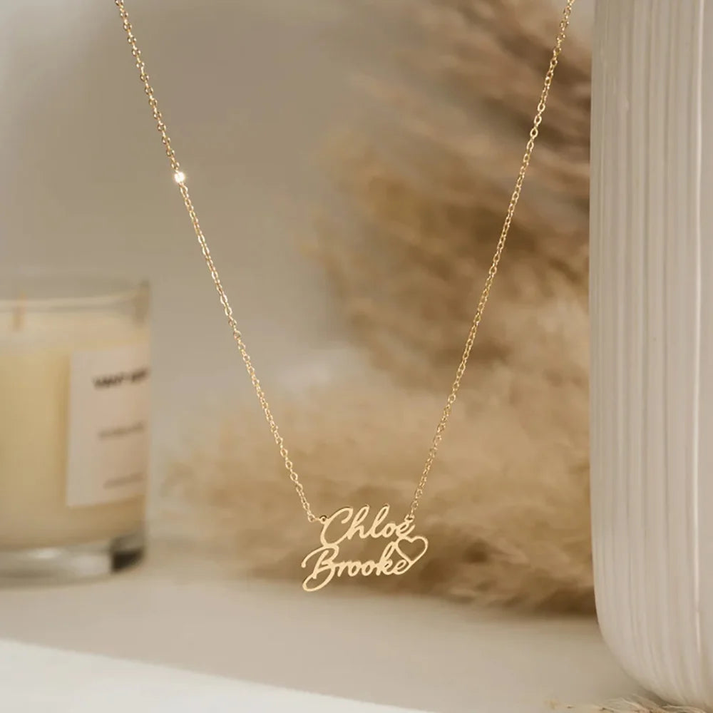 Couple necklace personalized name double with heart Love
