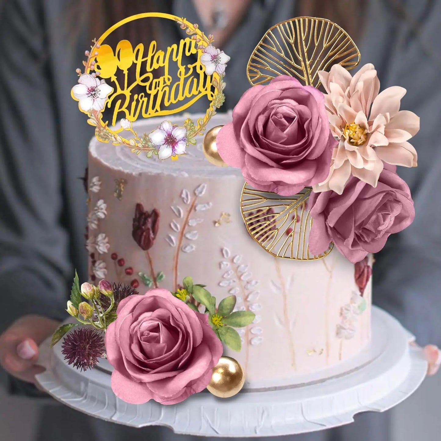 Purple flower cake toppers