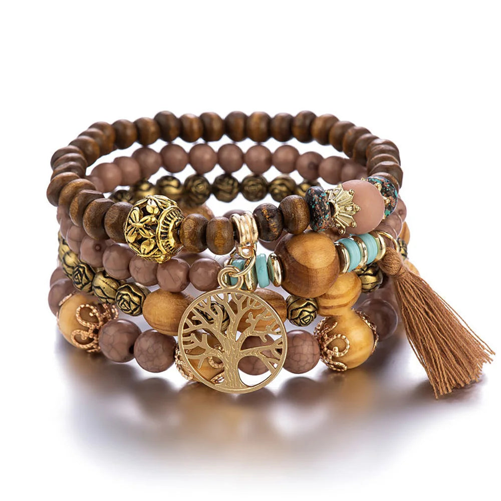 Cacildda Set Beaded & Wooden Bracelet 4pcs