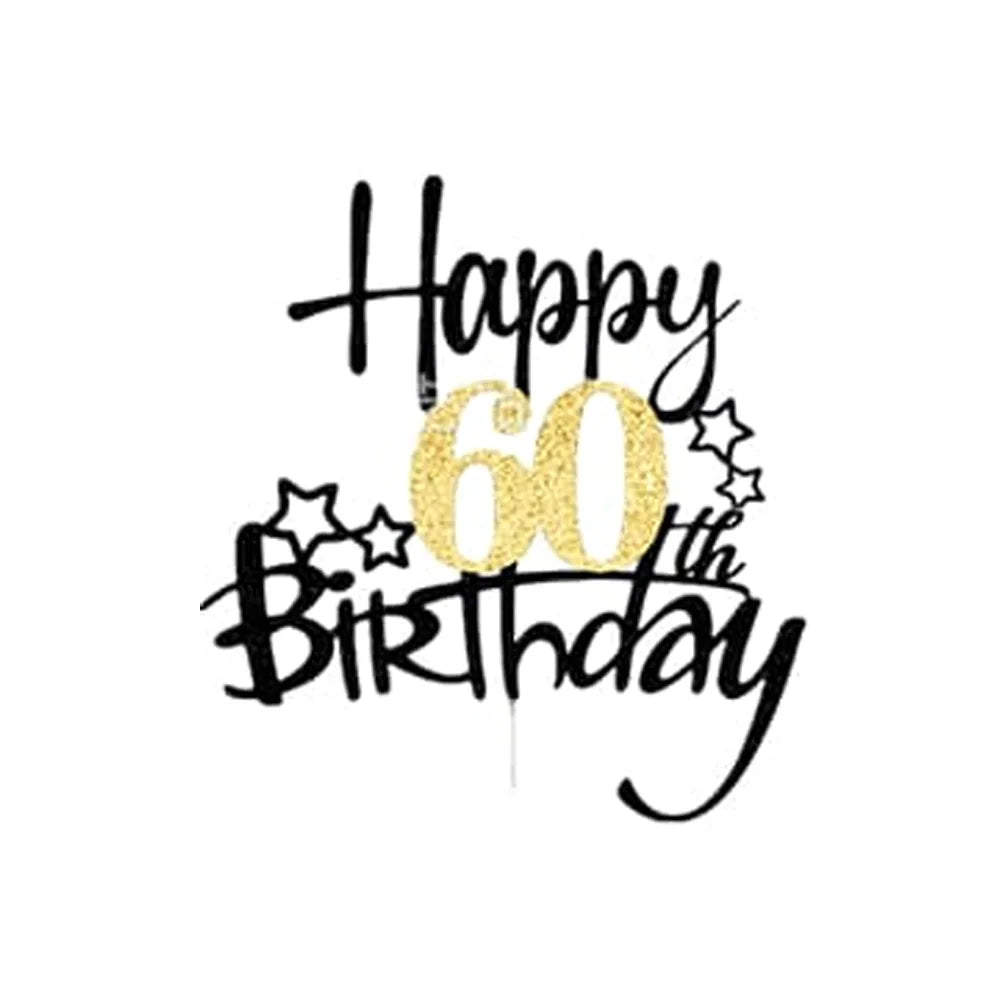 Black Gold Happy Birthday Cake Topper (Ages 10–60)