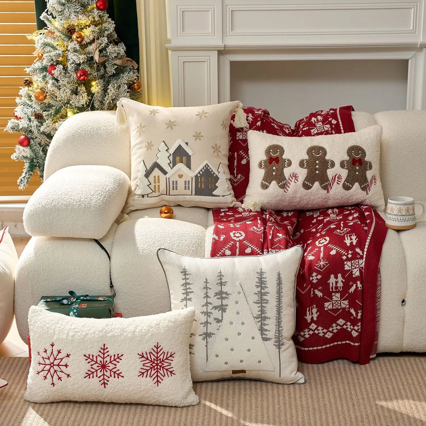 Embroidered Merry Christmas Cushion Cover