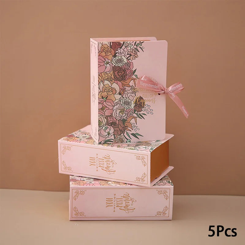 Book shape gift packaging box with ribbon 5pcs