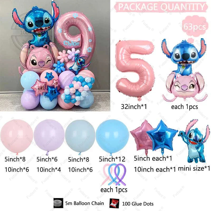 Cartoon Lilo&Stitch Balloon 63pcs