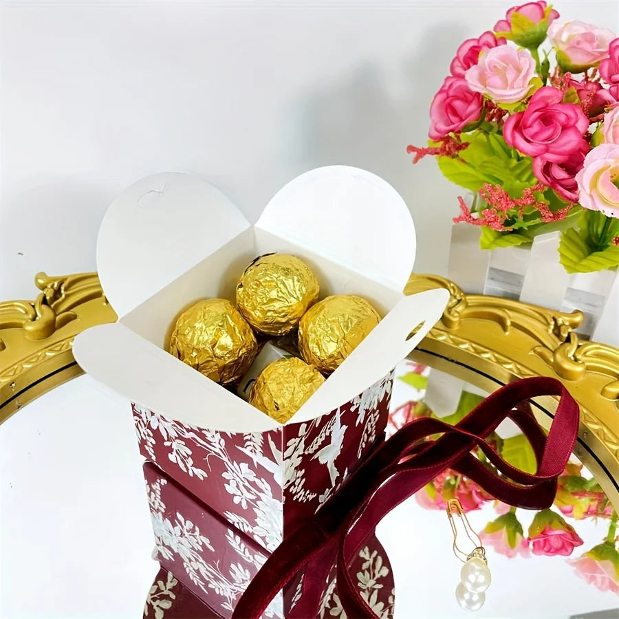 Fancy Bird Paper Candy Boxes Pearl Pin Ribbon 50PCS