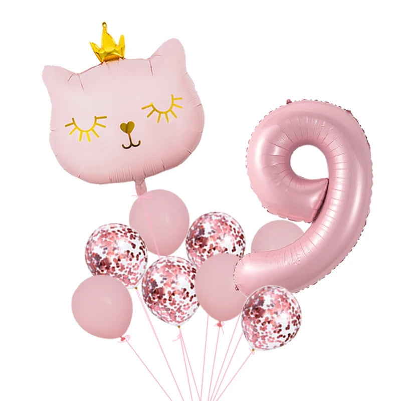 Pink crown cat foil balloon
