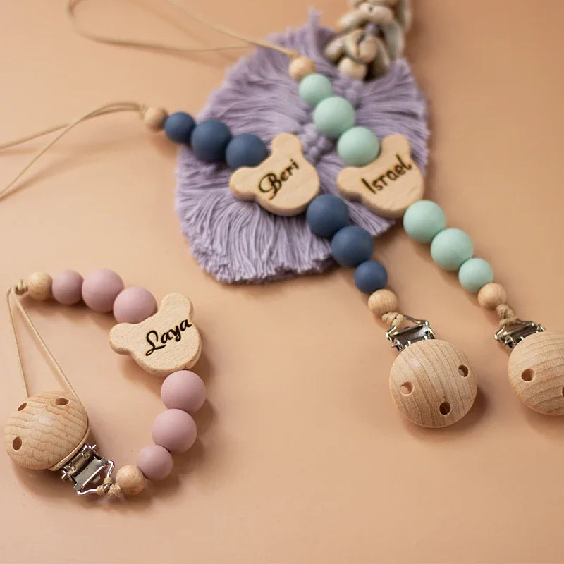 Custom name pacifier bead Silicone and Wooden dummy