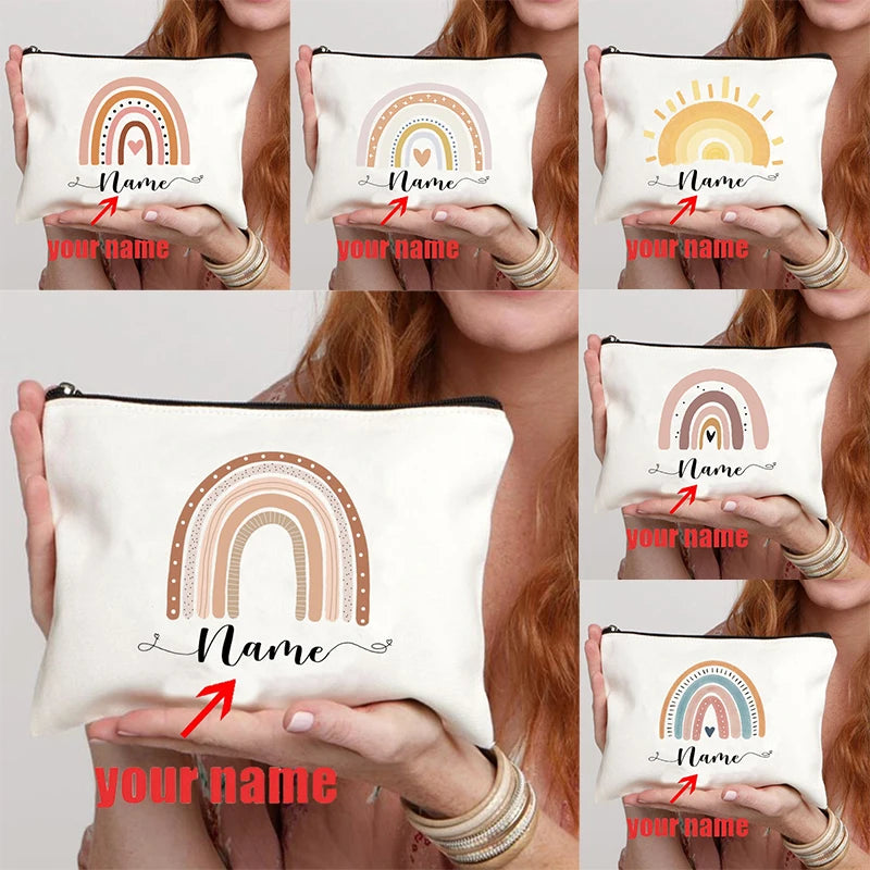 Rainbow custom name makeup bag