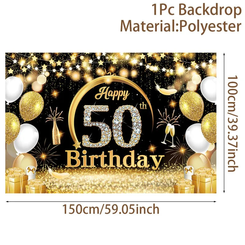 Black Gold Birhtday TableCloth