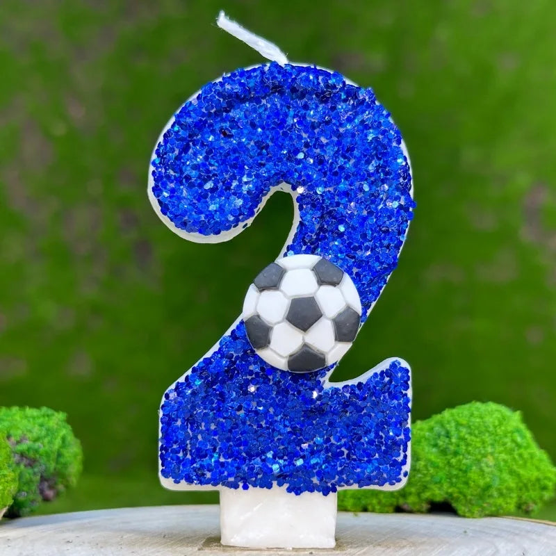 0–9 Blue Football Birthday Candles with Tray