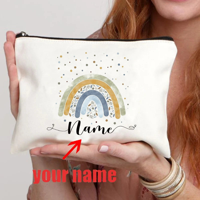 Rainbow custom name makeup bag